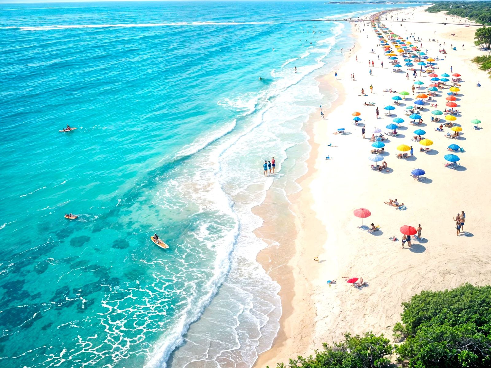 Tranquil Beach Scene with Colorful Umbrellas