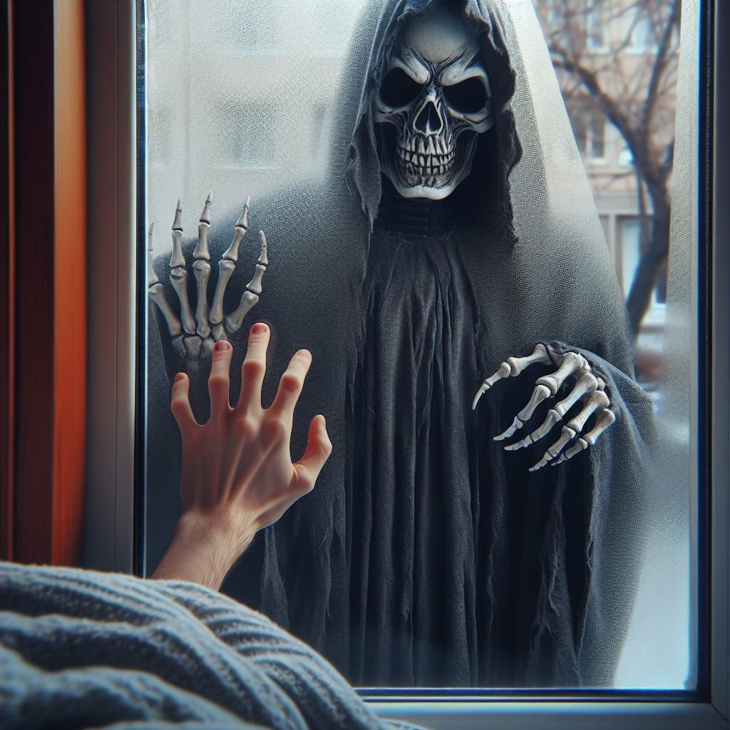 The Grim Reaper Outside a Frosty Window