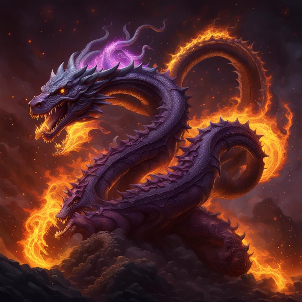 Epic Fire Hydra in Dark Fantasy Style