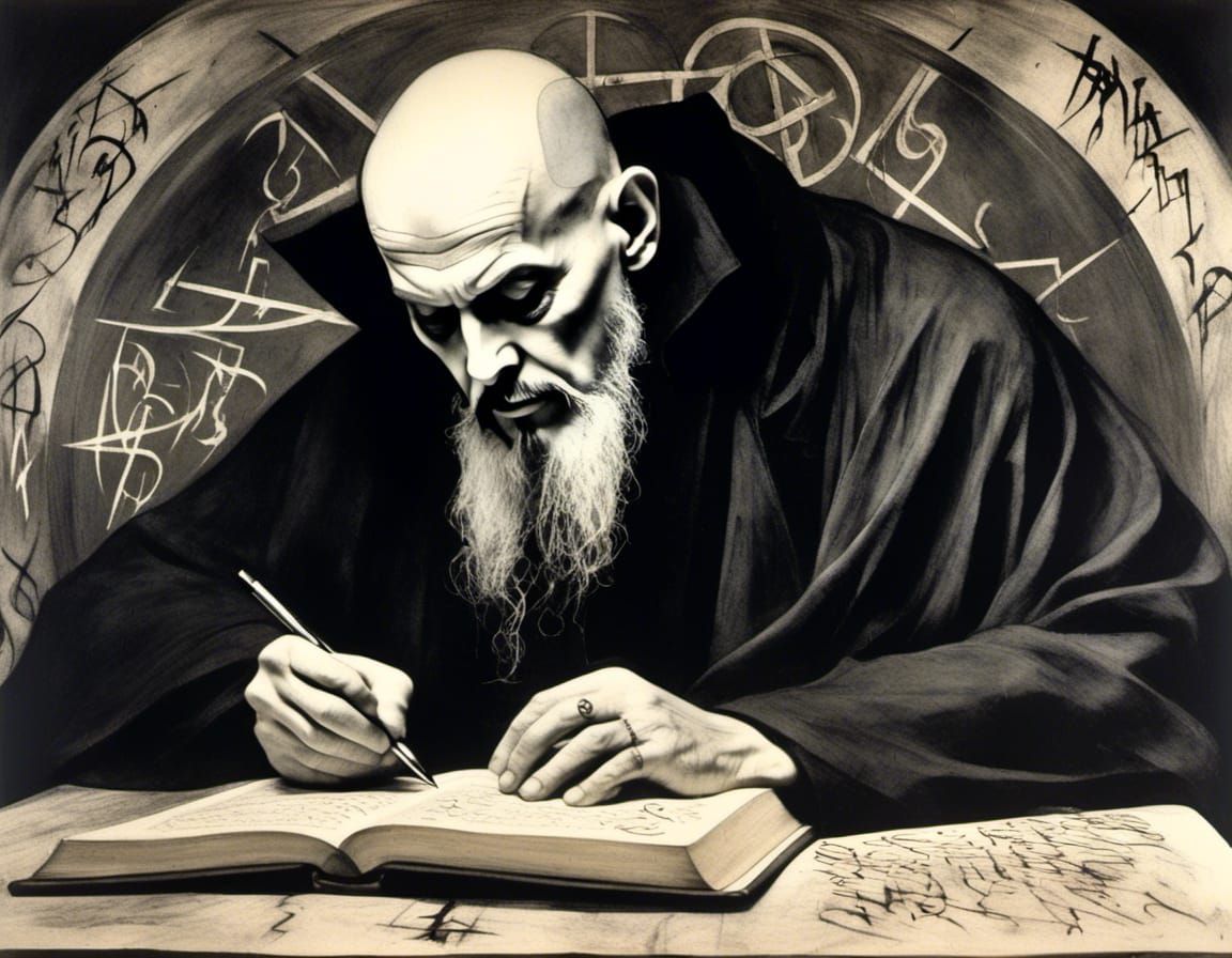Anton Lavey writing the satanic bible