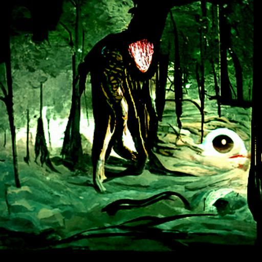 Horror Creature Lurking in Pine Woods