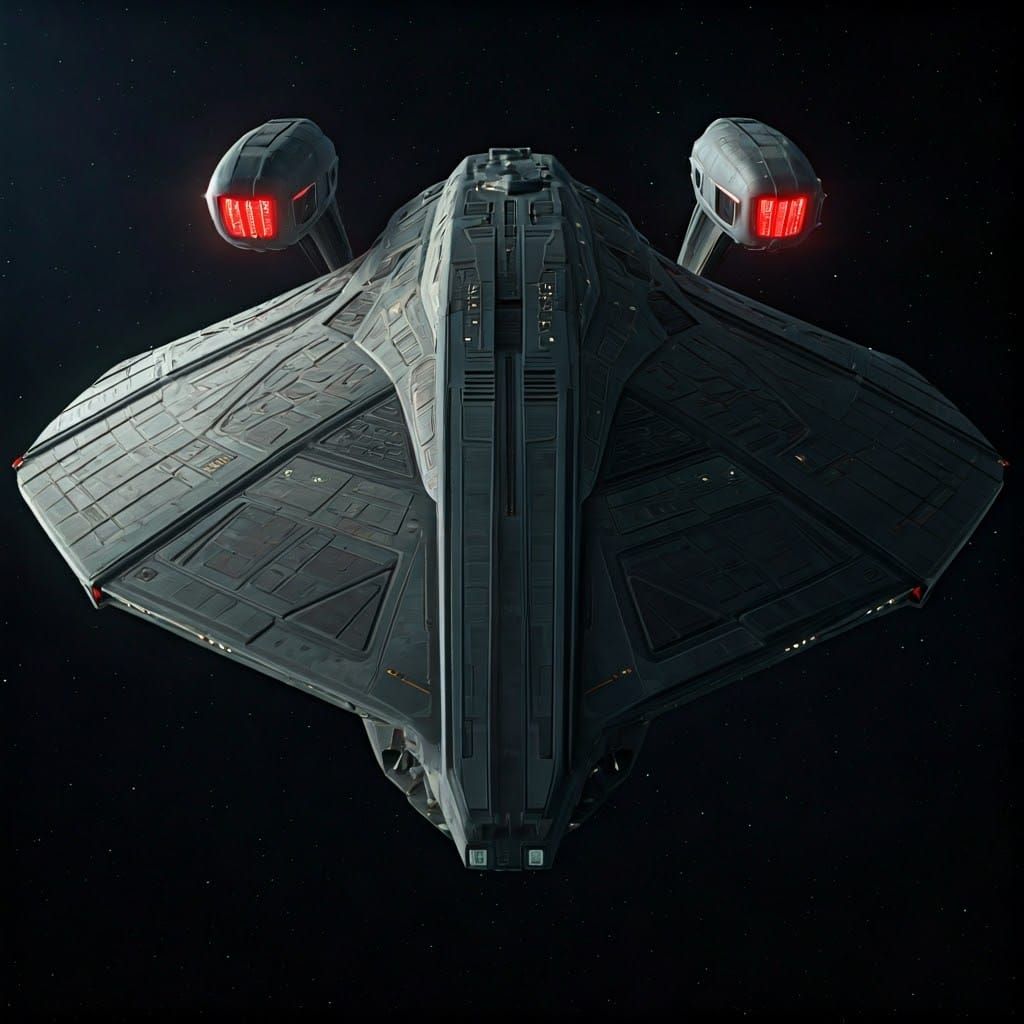 Mega-Advanced Star Trek Battleship with Red-Lit Engines in D...