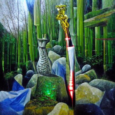 Excalibur in Stone: Bamboo Forest Digital Painting