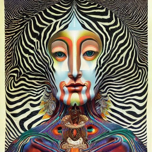 Surreal Optical Illusion: Zebra and Woman in Mixed Media