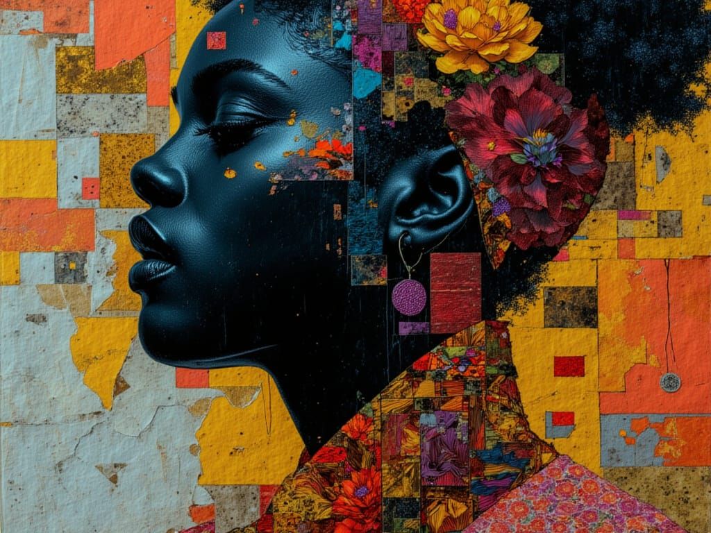 Vibrant Collage Portrait in Fractal Fantasy Style