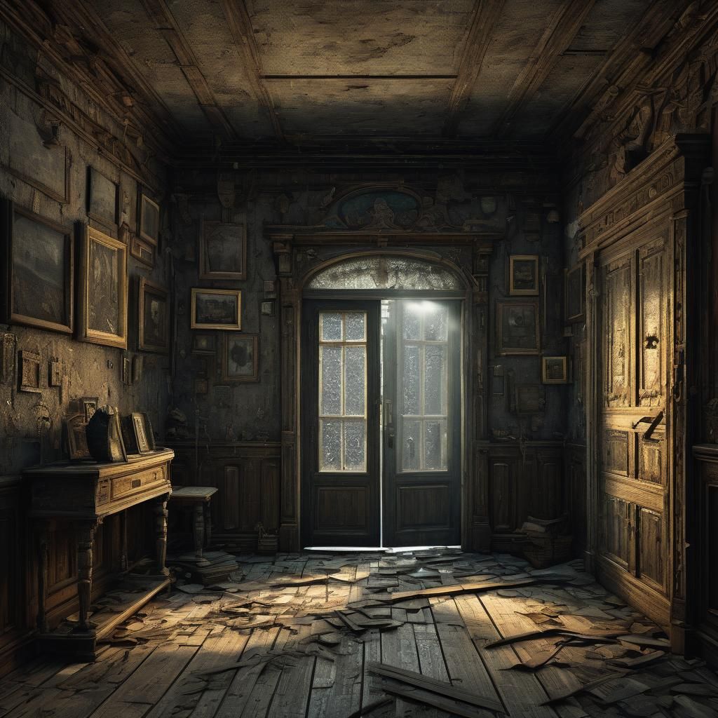 Decrepit House with Light in Dark Hallway