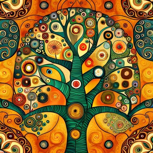 Botanical Tree of Life in Art Nouveau Style