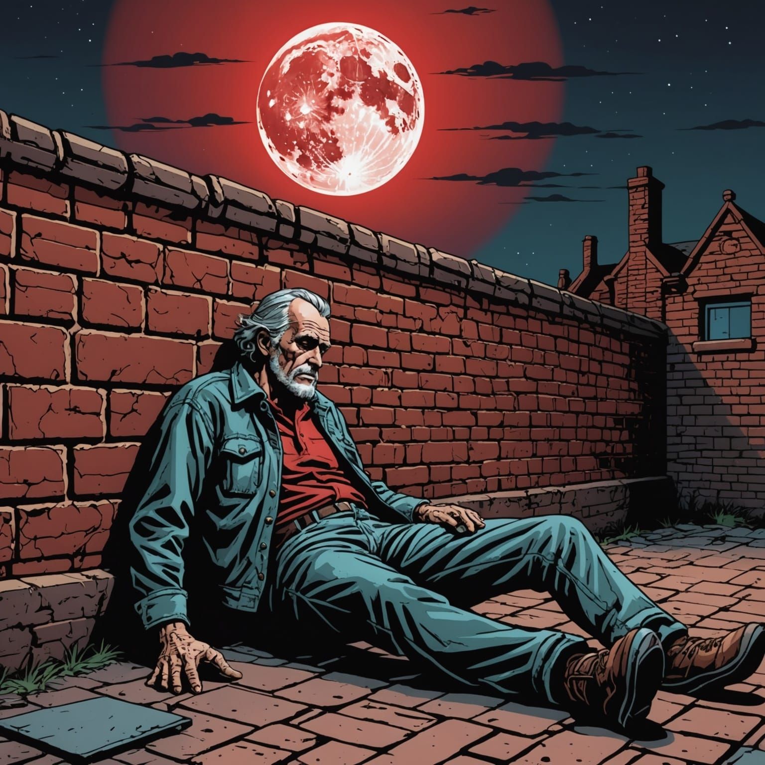 Comic Book Art: Junkie Under Red Moon