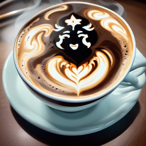 Neon Coffee Cup with Cream in Vibrant Style