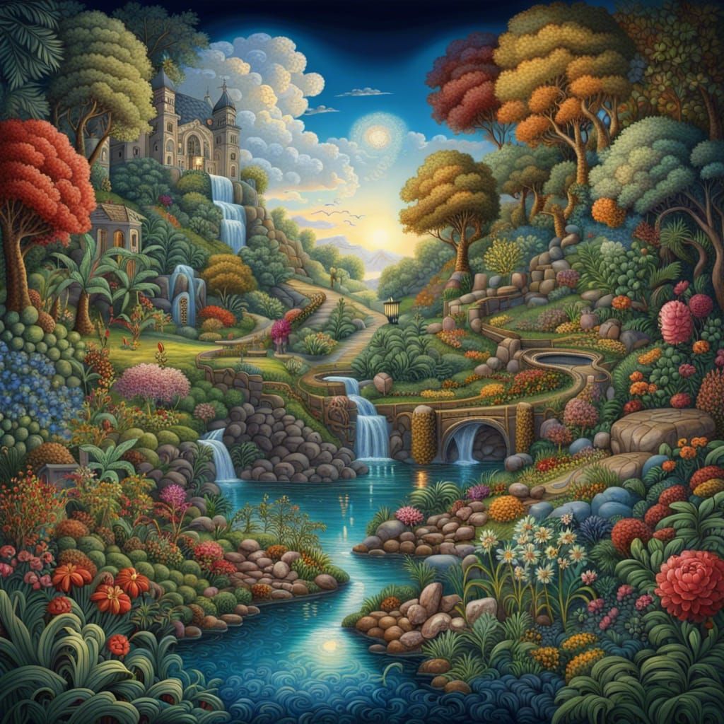 Fantasy Garden of Eden with Blue Sky