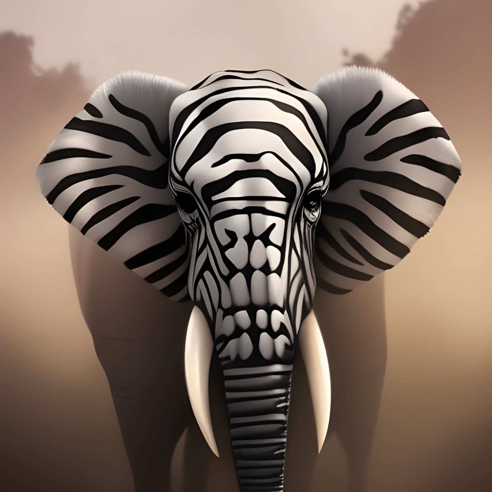 Hyperrealistic Zebra Elephant Hybrid in 4K