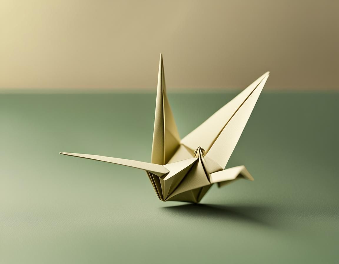 Delicate Origami Paper Crane in Soft Focus, Beige-Olive Mini...
