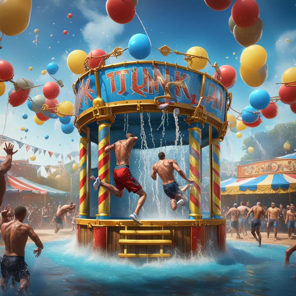 Fraternity Brother Dunked in Carnival Tank: Detailed Paintin...