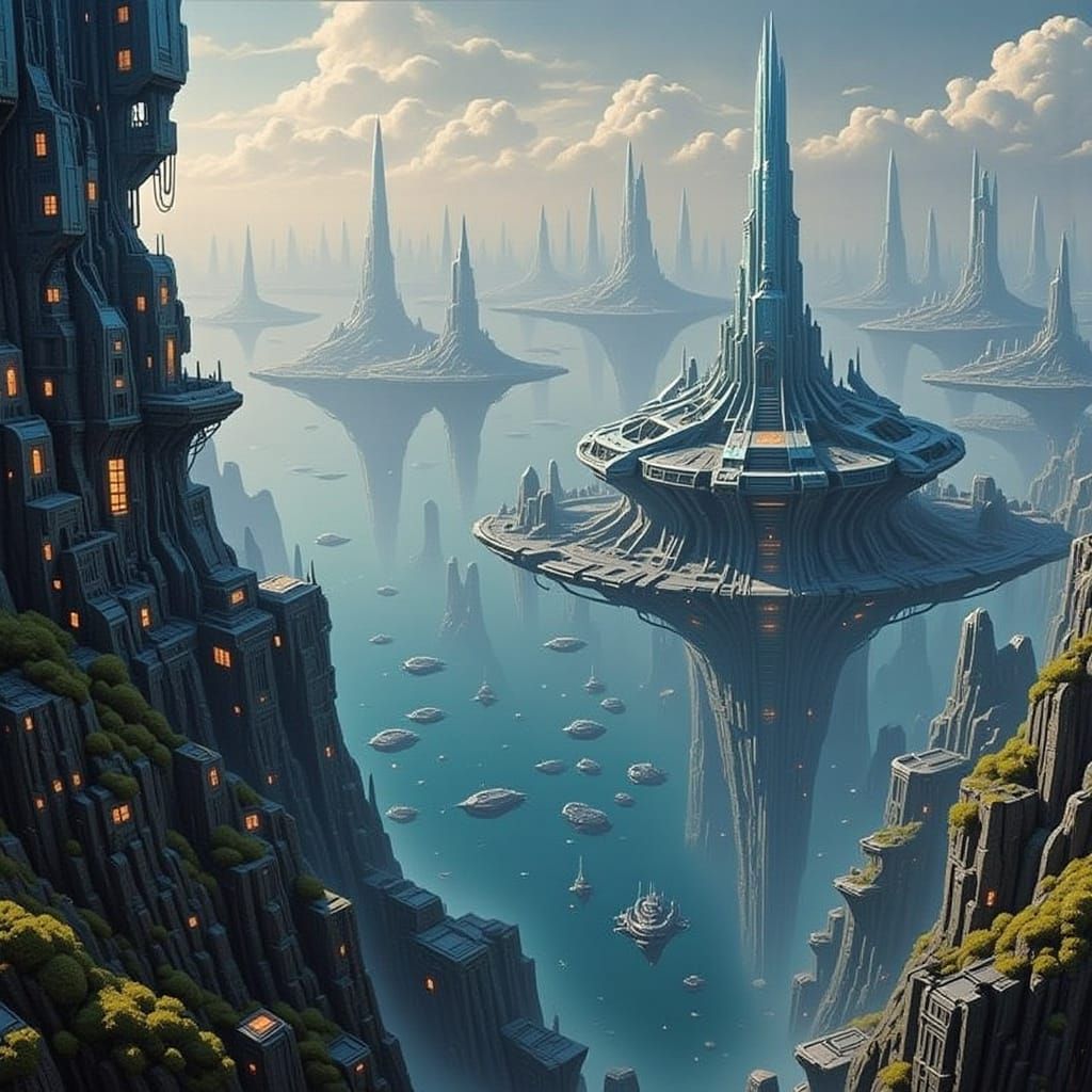 Futuristic Mercbank City Overlooking Merc Lake