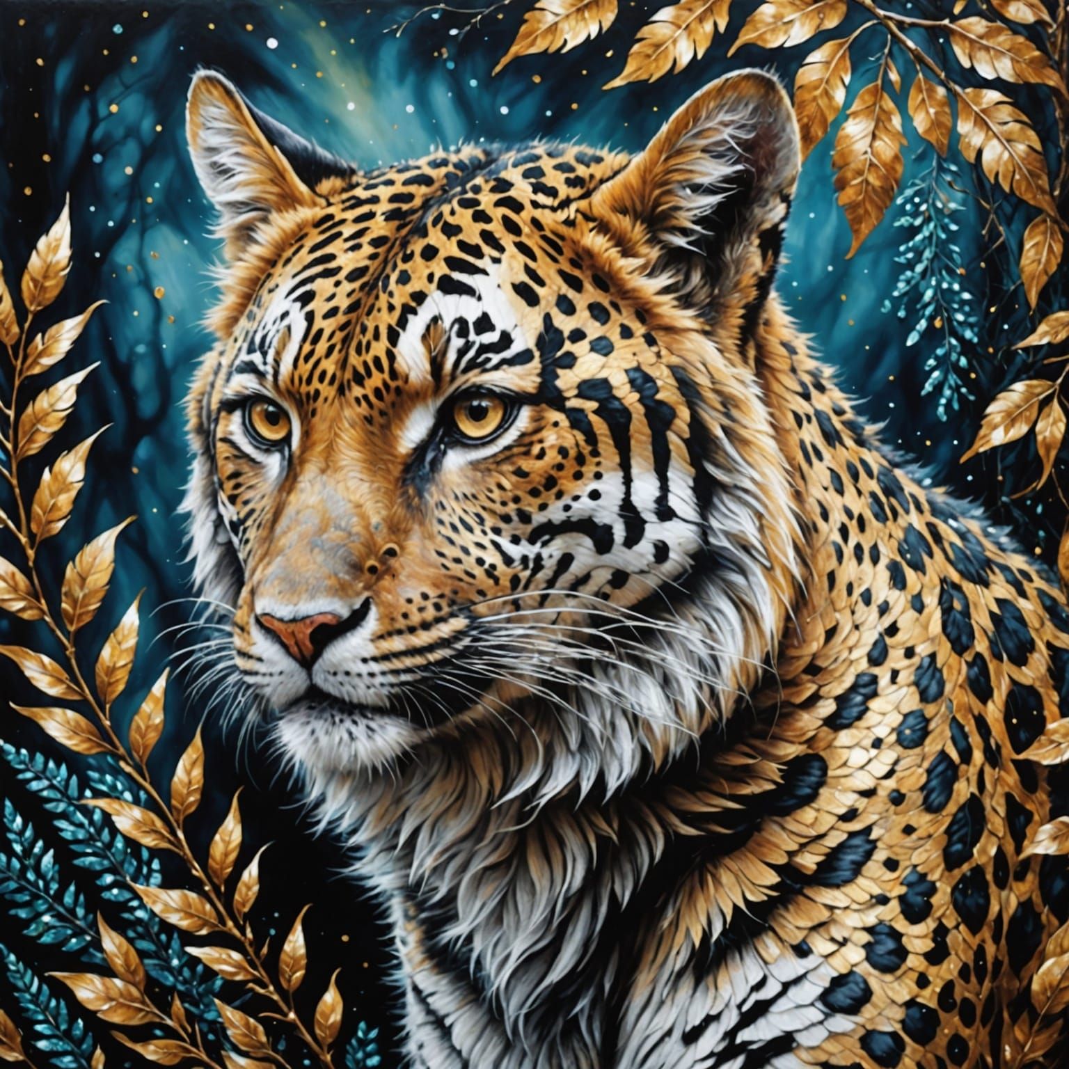 Wildlife Painting with Glitter and Embossed Textures