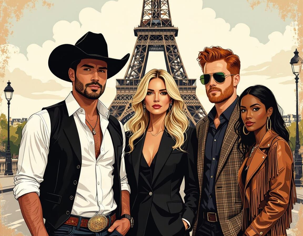 Parisian Street Scene in Vibrant Illustrated Style