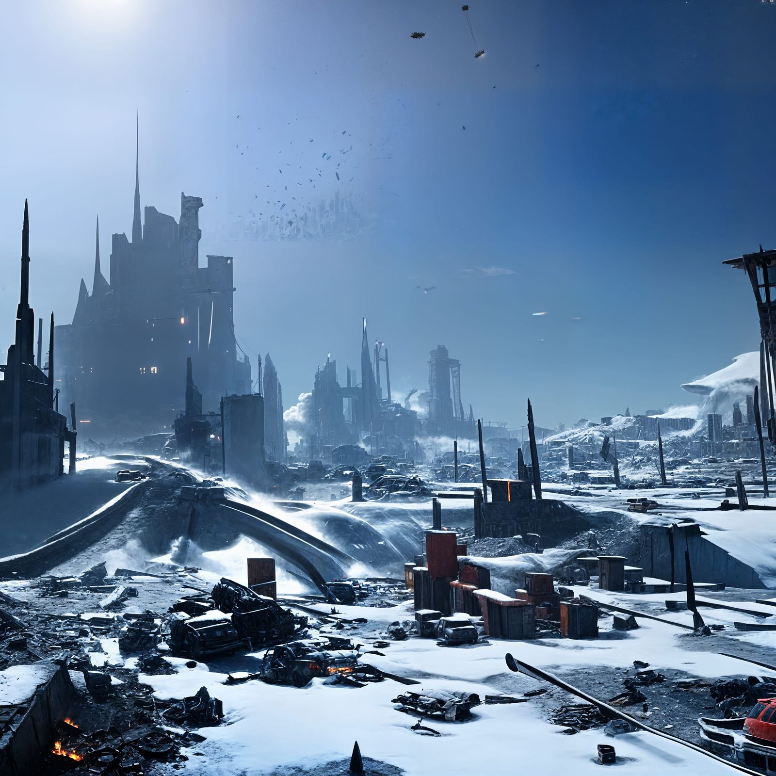 Dystopian Winter Cityscape in Cinematic 3D Style