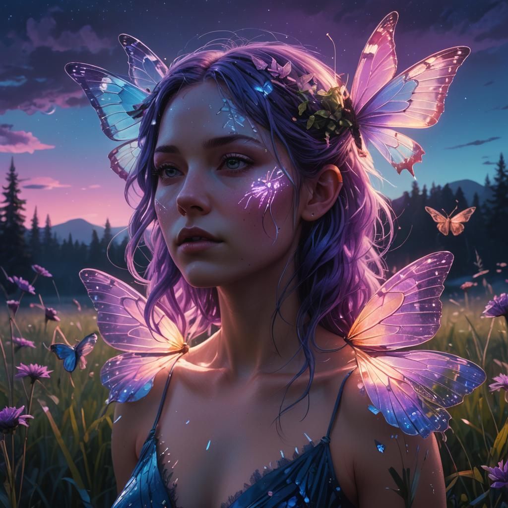 Celestial Nymph Portrait with Butterfly Wings