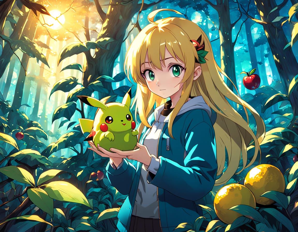 Golden Hour Anime Goddess in a Mystical Forest