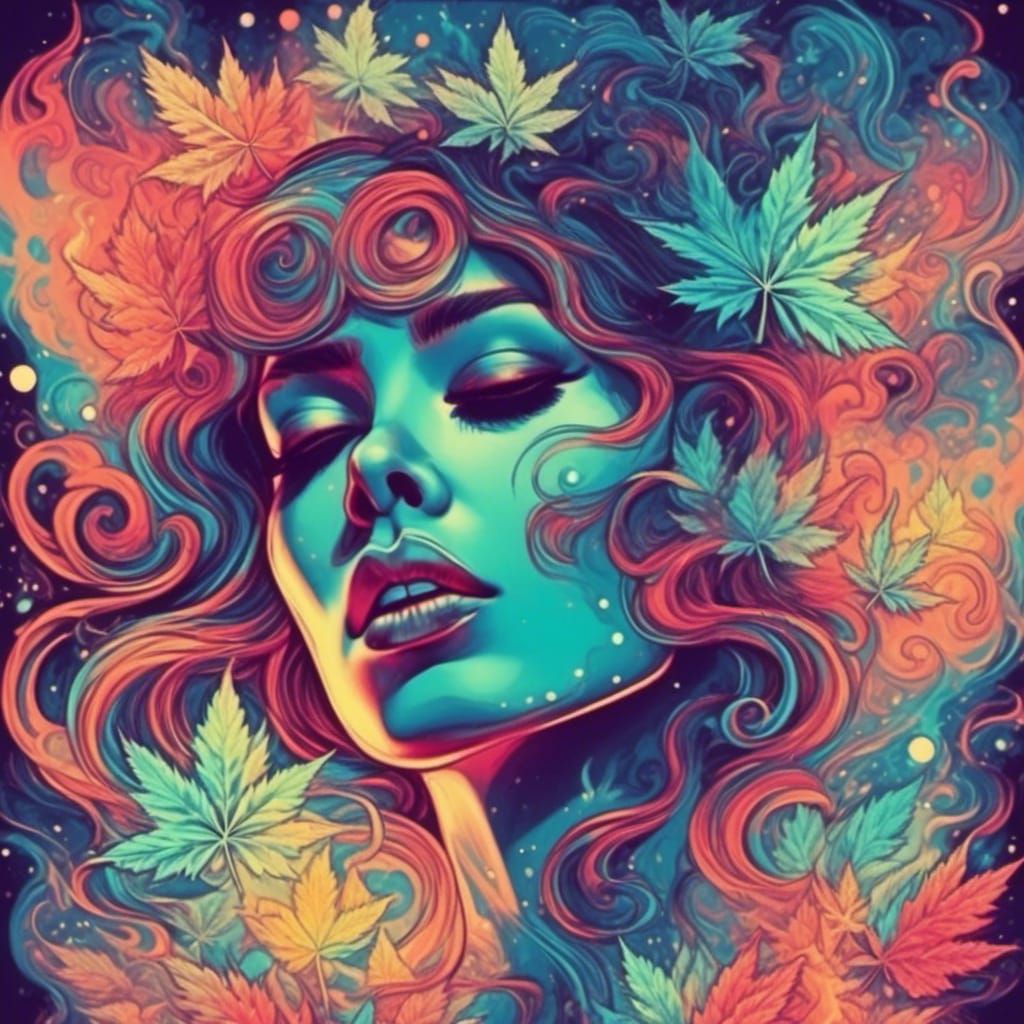 Psychedelic Cannabis Art: Woman with Pipe