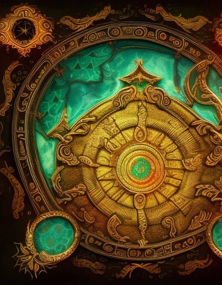 Mystical Fantasy Map with Gold Frame in 8K