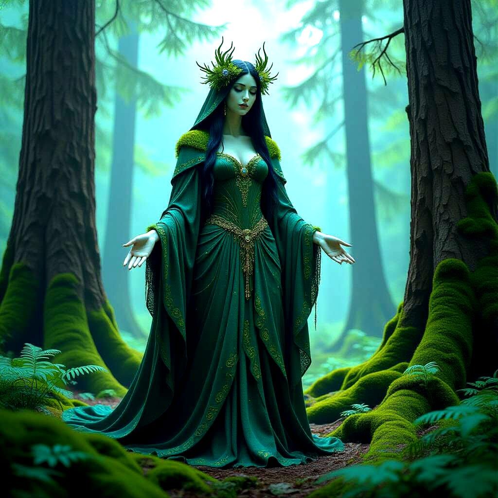 Forest Spirit Portrait in Art Nouveau Style