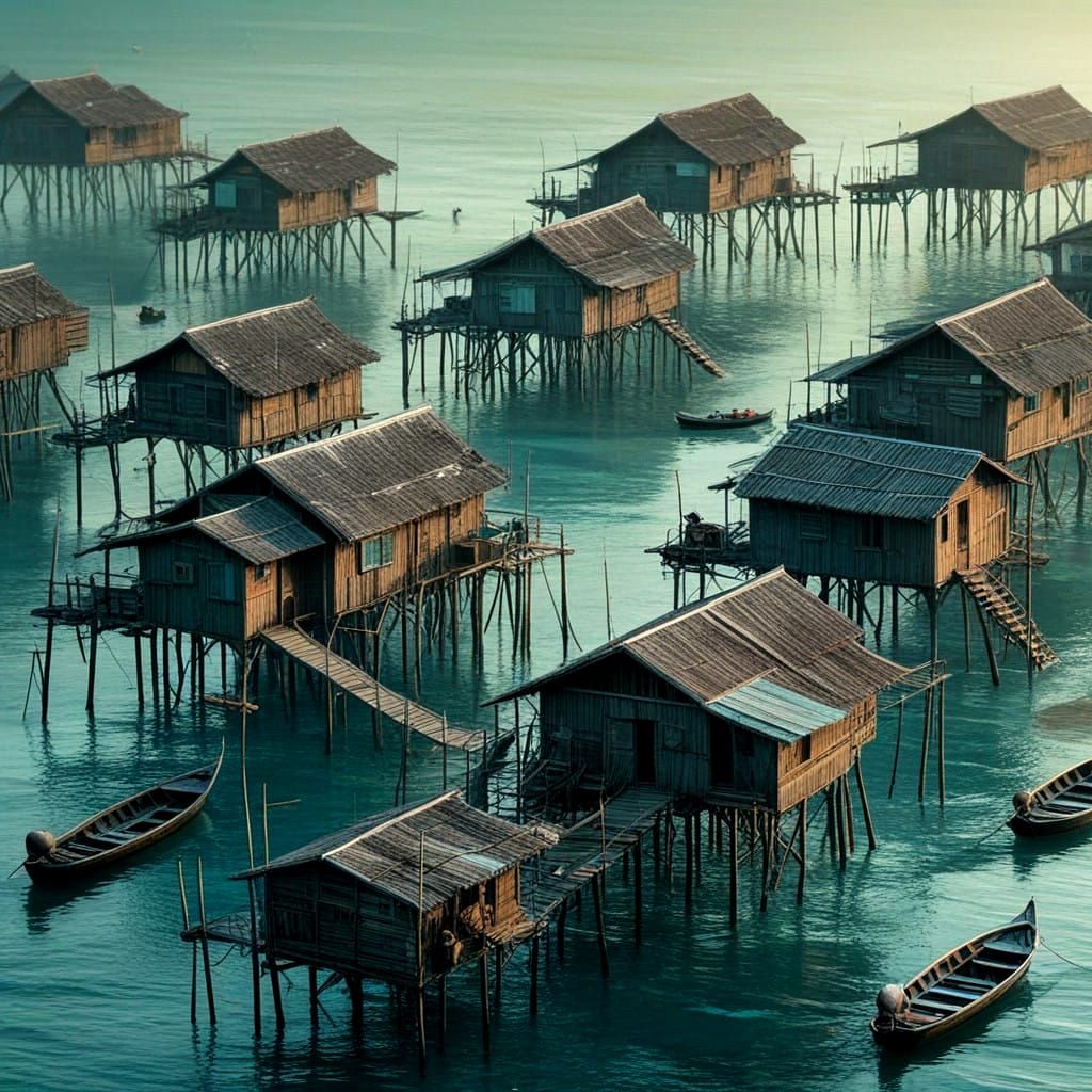 Whimsical Stilt Village in the Open Sea