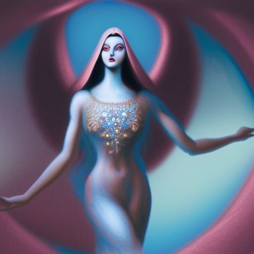 Blue Rose Woman in Diamond with Angels and Demons