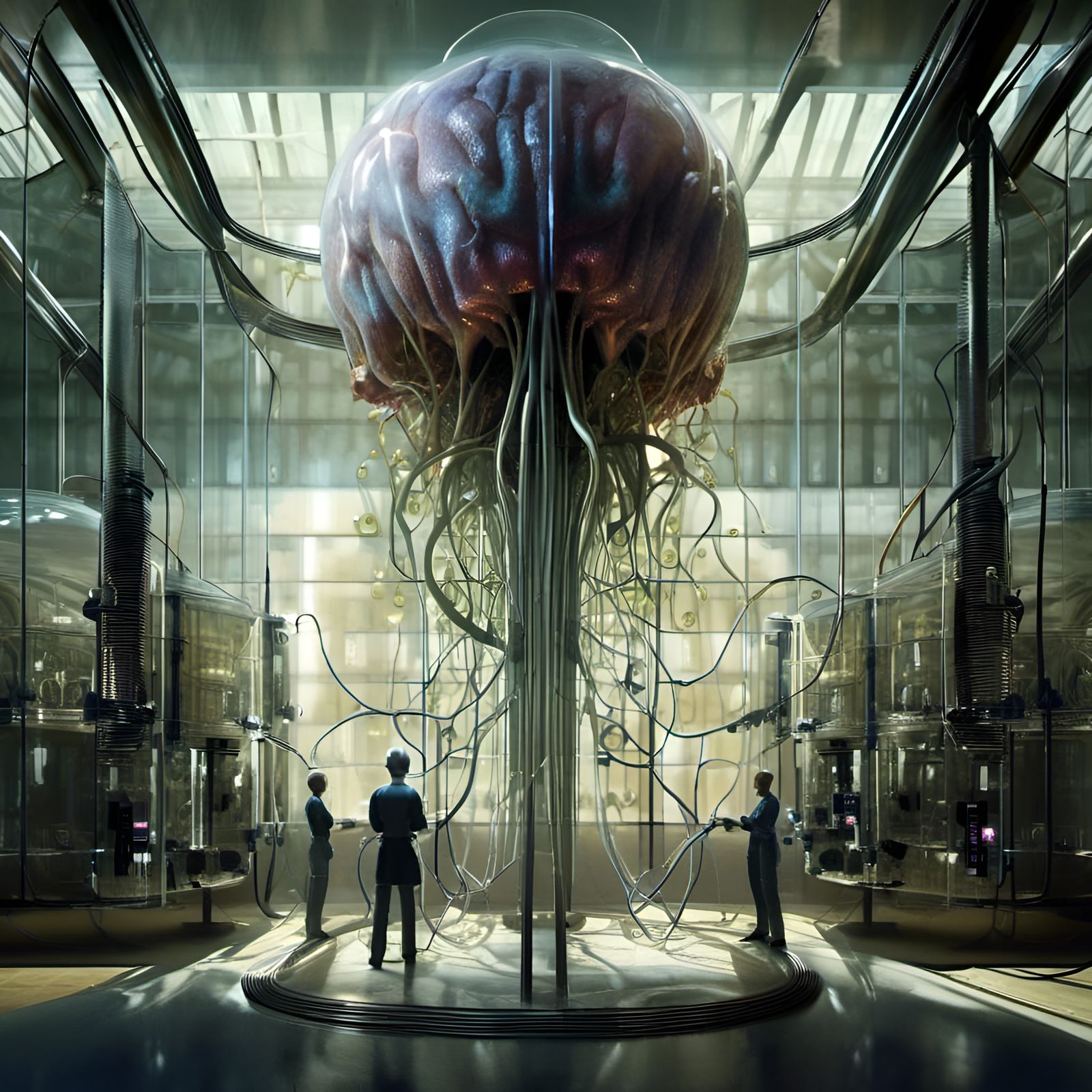 Surreal Illithid Brain in Dilapidated Sci-Fi Lab