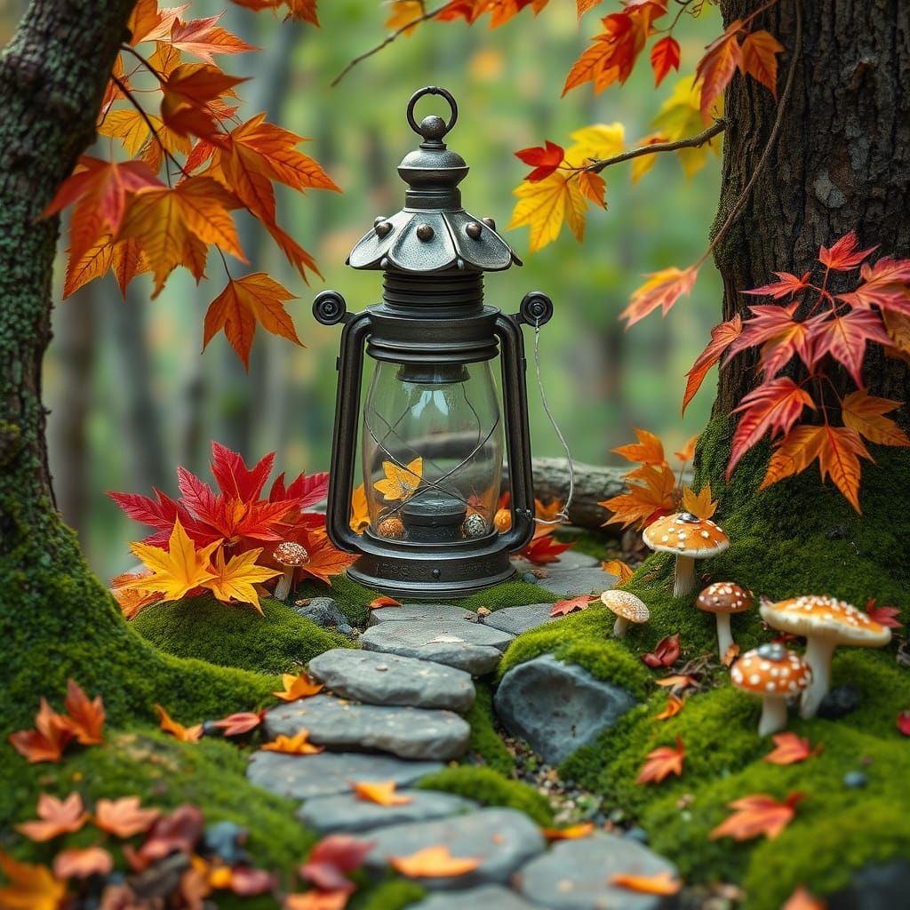 Enchanted Fairy Lantern House in Autumn Woods