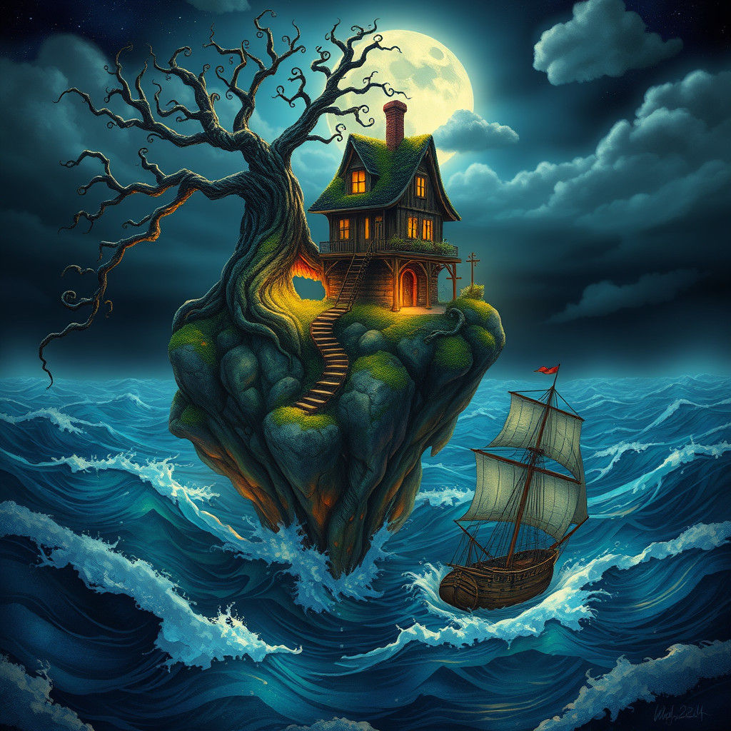 Floating Island Scene in Surreal Style