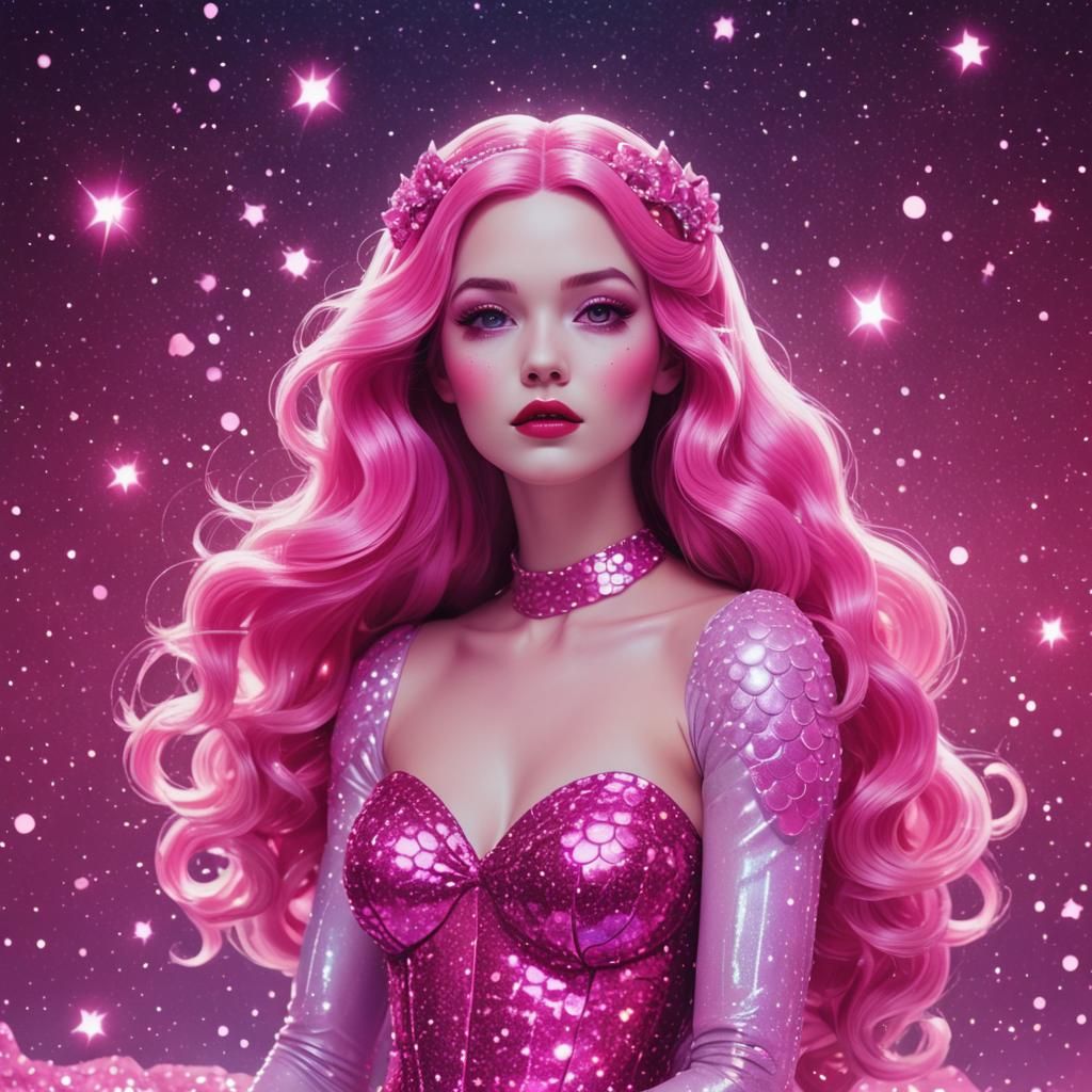 Snow White Space Mermaid with Pink Sparkles