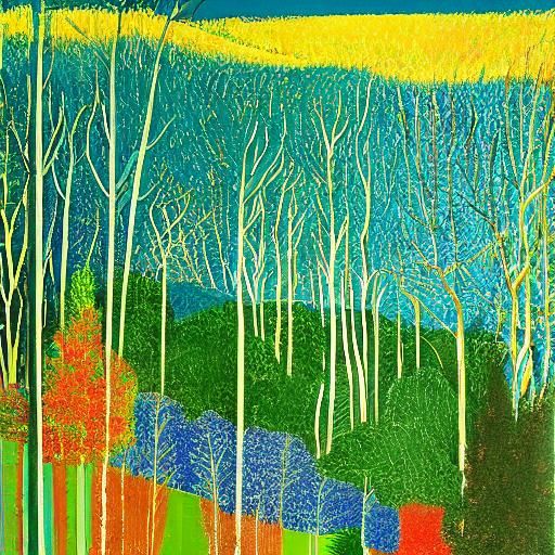 Seasonal Landscape in Fragmented Hockney Style