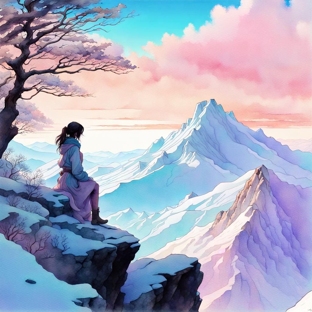 winter mountain , pastel colors