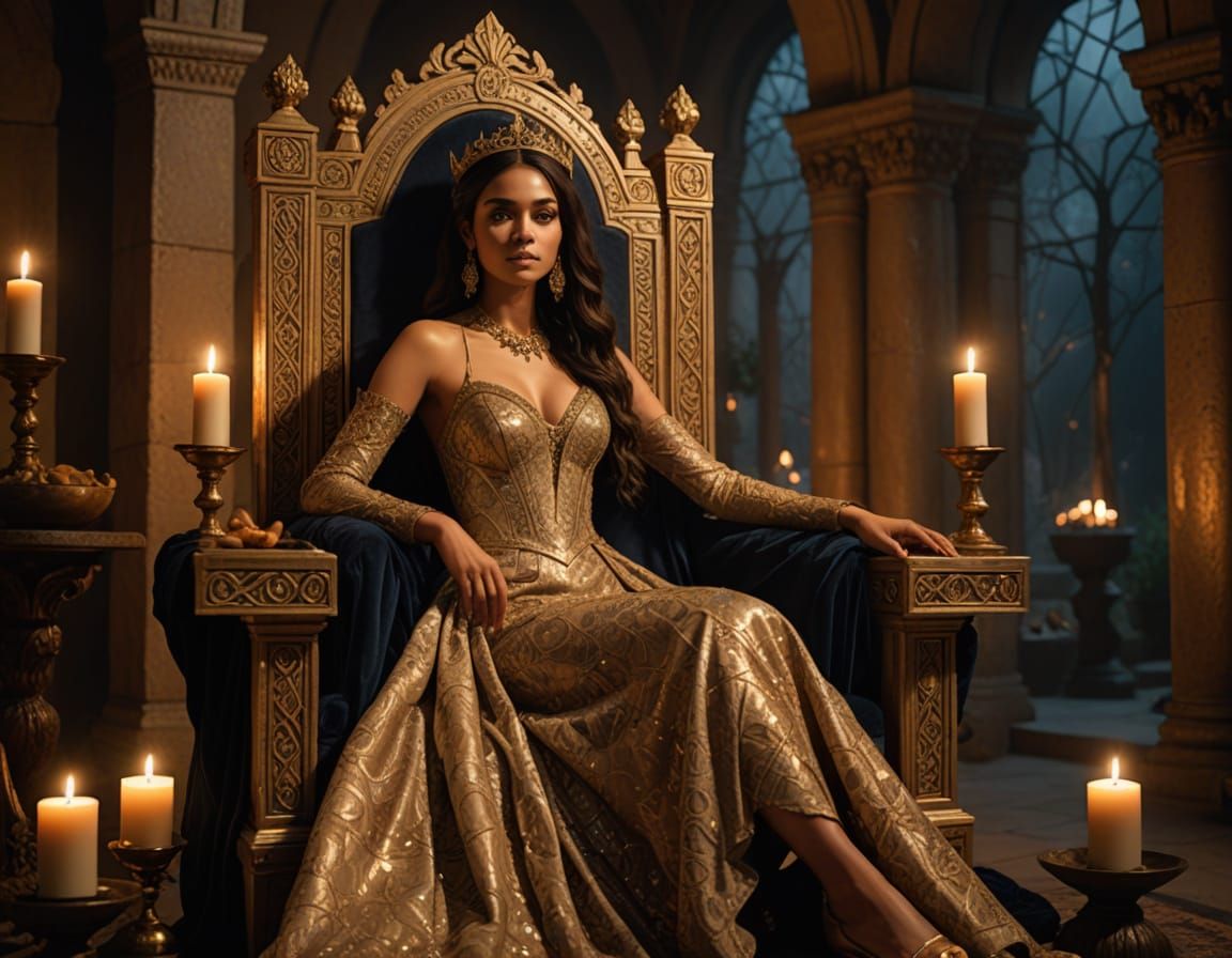 Mystical Woman on Throne in Greg Rutkowski Style