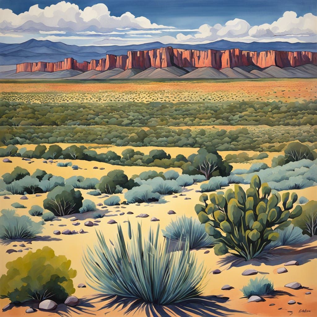 New Mexico Landscape in Vibrant Gouache Style