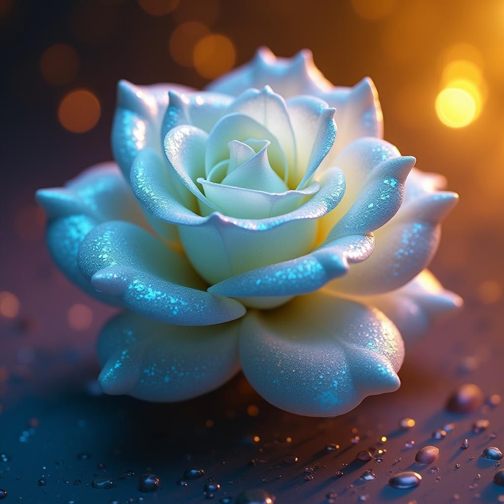 Intricate Glass Rose with Teal Raindrops