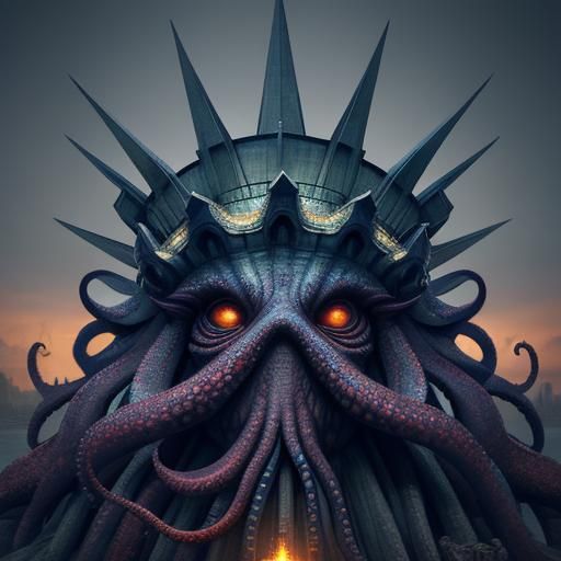 Octopus Envelops Statue of Liberty: Detailed Digital Art