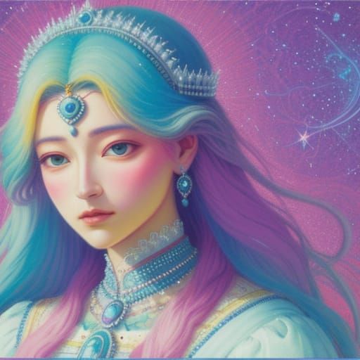 Pastel Glitch Art: Transcendent Universal Goddess Portrait