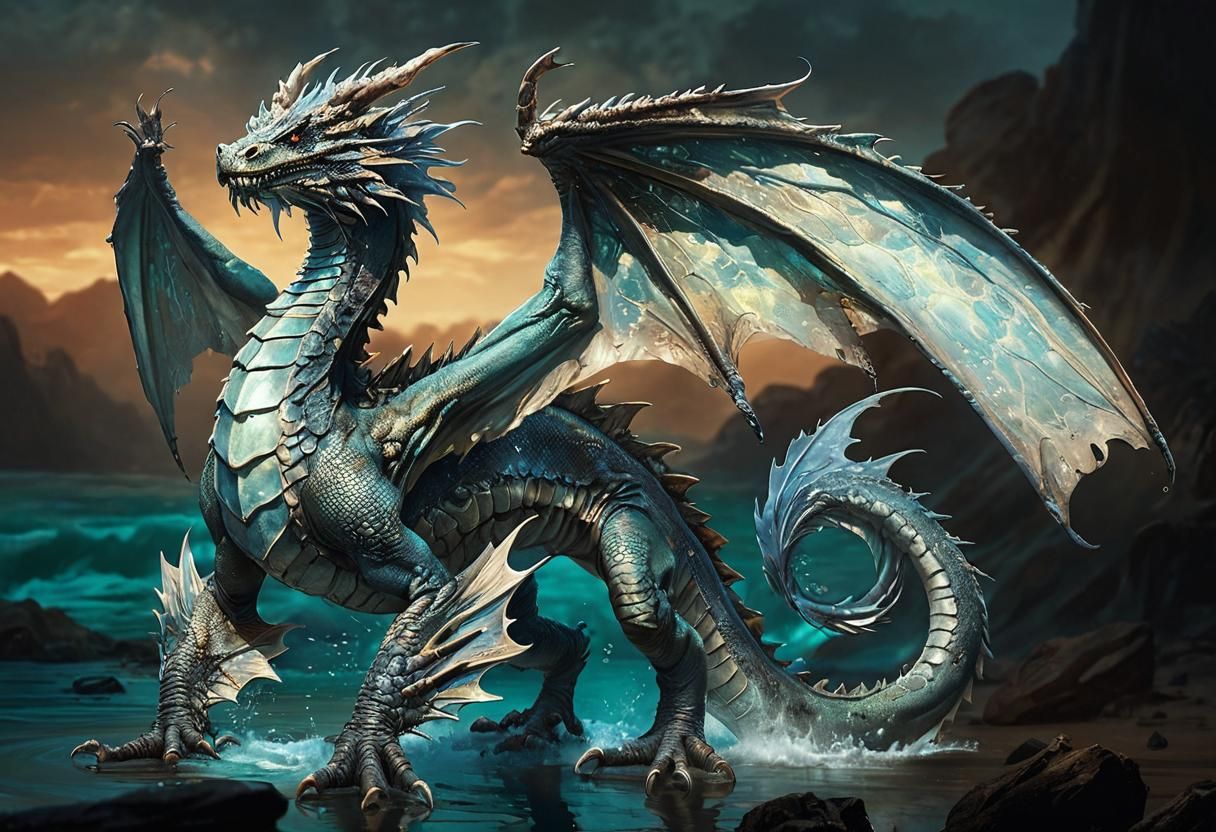 Majestic Water Dragon with Iridescent Scales