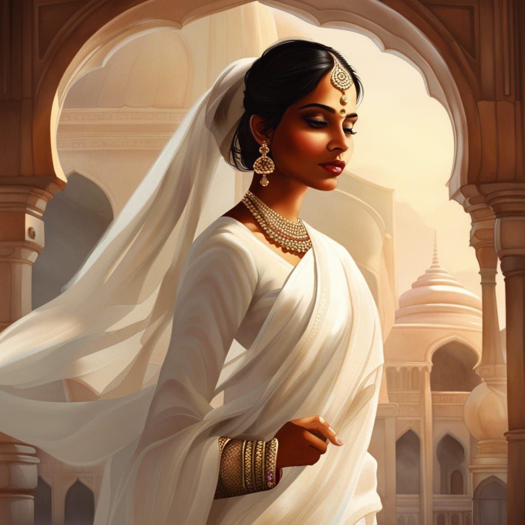 Elegant Indian Girl in White Sari Portrait