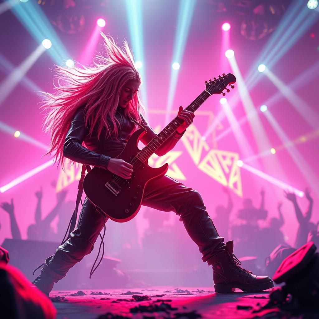 80s Rock Band on Stage with Neon Lights