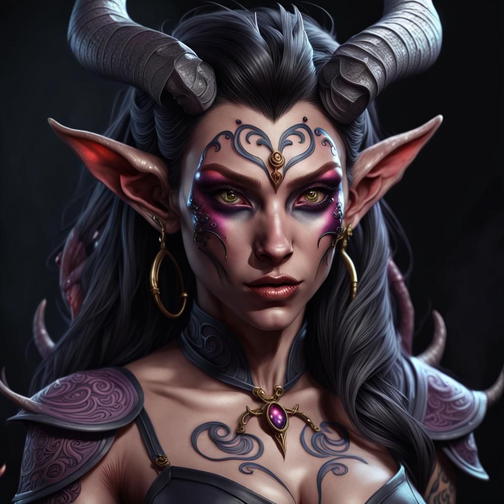 Mystic Tiefling Portrait in Dark Fantasy Style