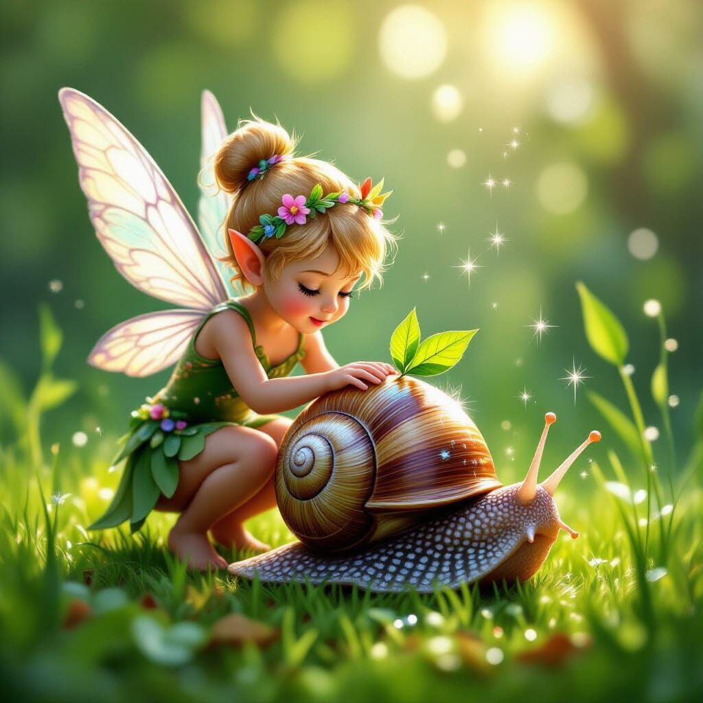 Pixie Polishing Snail Shell with Glittering Leaves