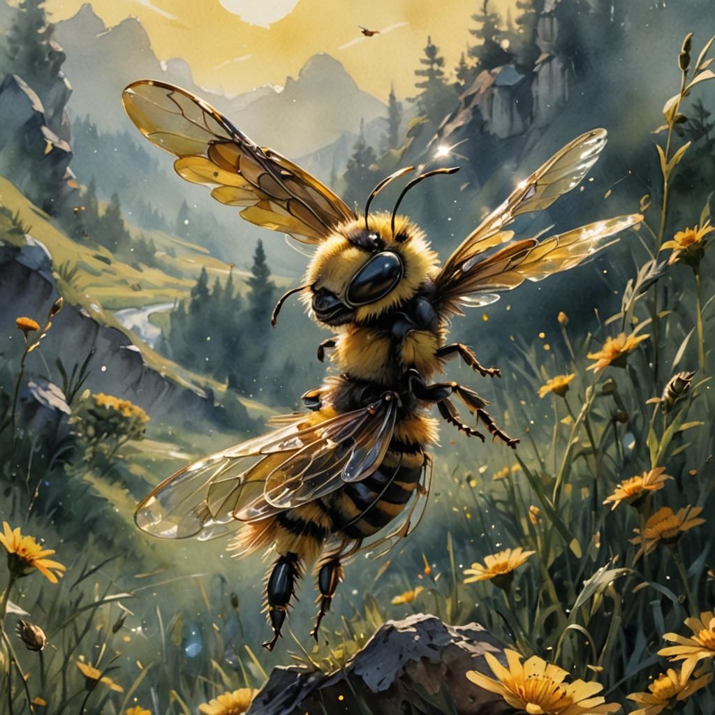 Whimsical Smilebee Illustration in Sunlit Meadow