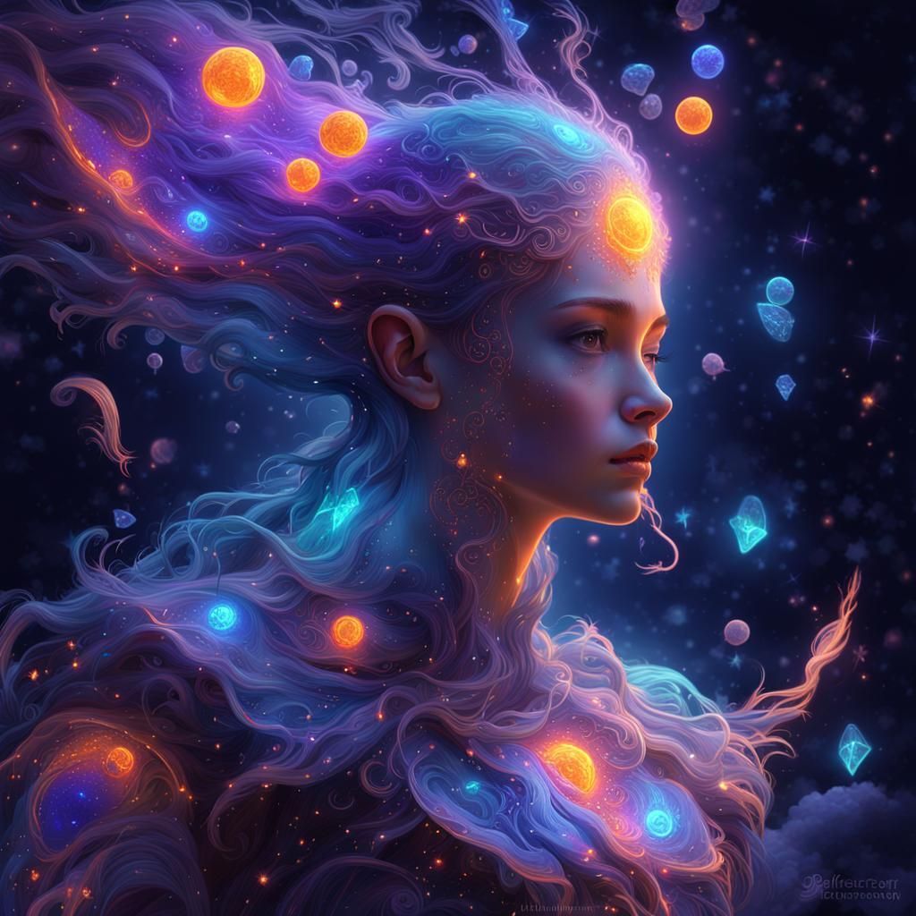 Neon Elf in Bioluminescent Fantasy Landscape