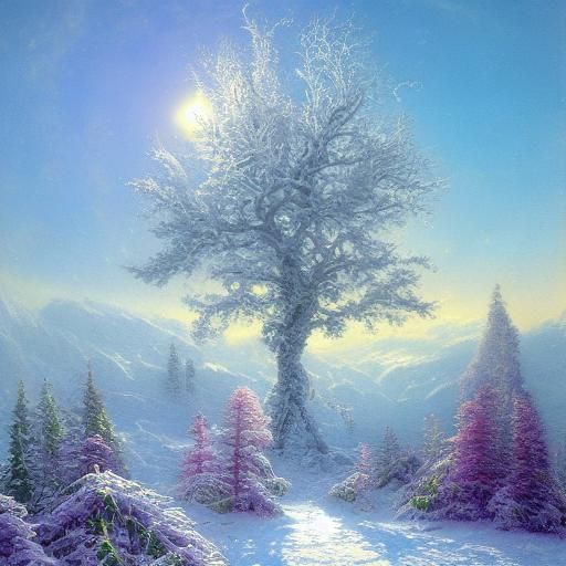 Crystal Tree Shimmers in Icy Tundra Fantasy