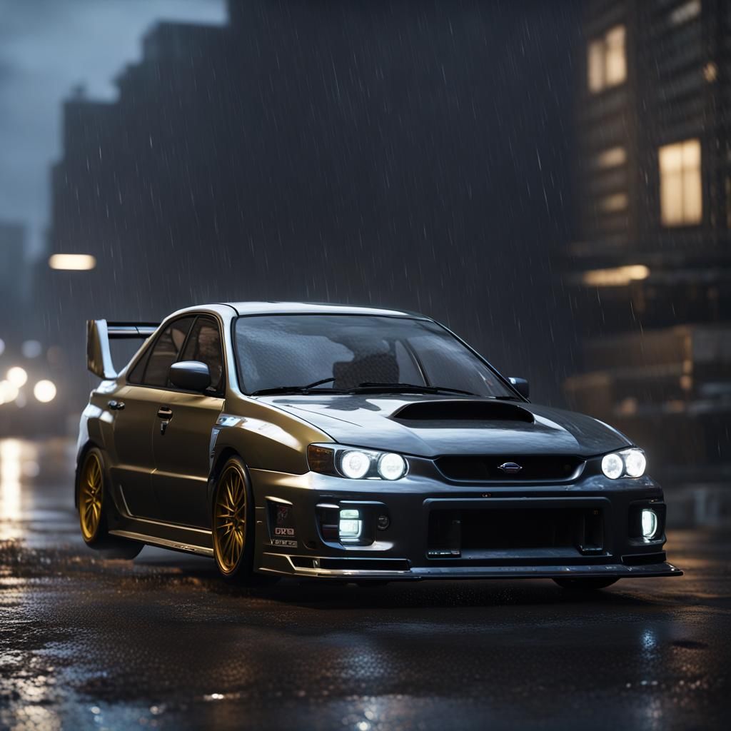 Subaru Impreza 22B STi in Stormy City, 3D Render