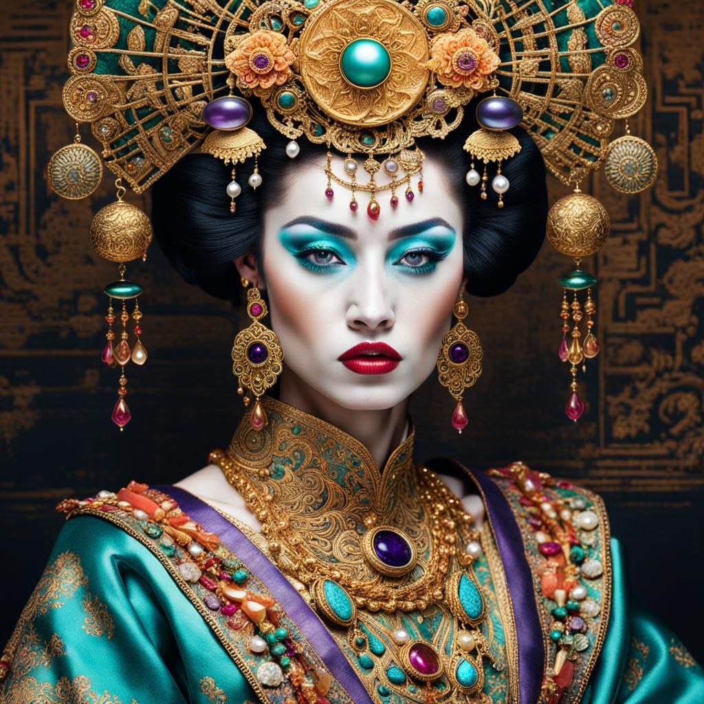 Uzbek Geisha Model with Gems on Magazine Cover