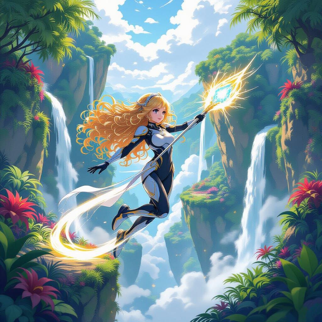 3D Anime Girl Leaps Chasm in High-Tech Bodysuit